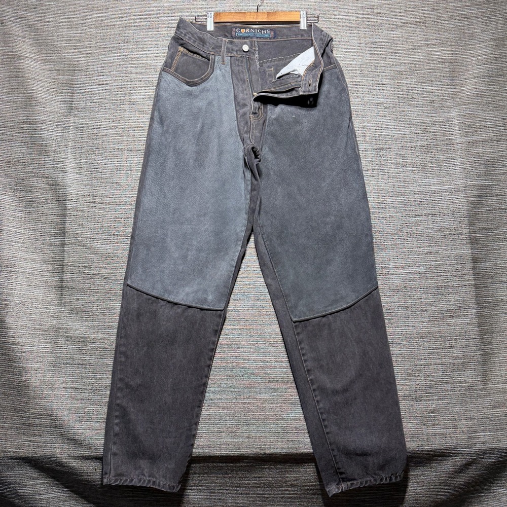 Corniche Jeans Mens 31x34 Gray Anatomically Contoured Suede Panel Straight Rare
